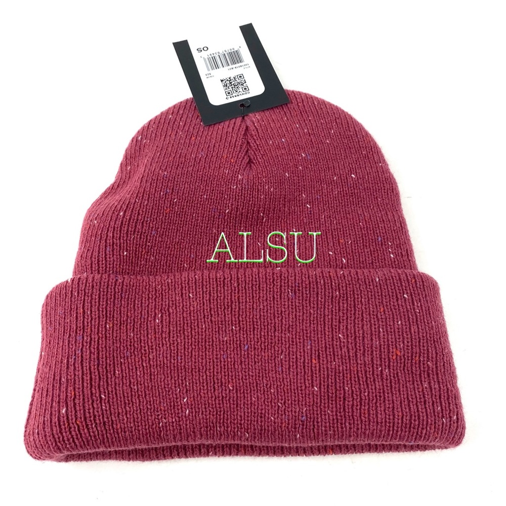 💖MEGA SALE💖Converse ! Speckled Cuffed Womens Beanie Hat Wine 10018019-A01 - Picture 4 of 6